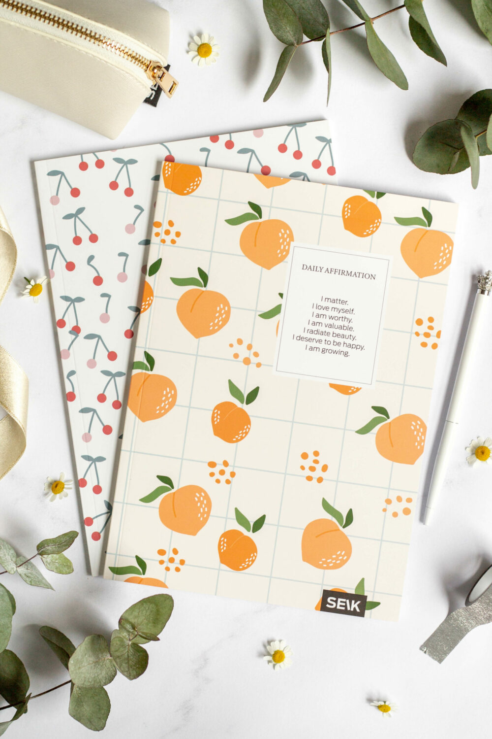 Squared and lined notebook Peaches & Cherries (2 stk)