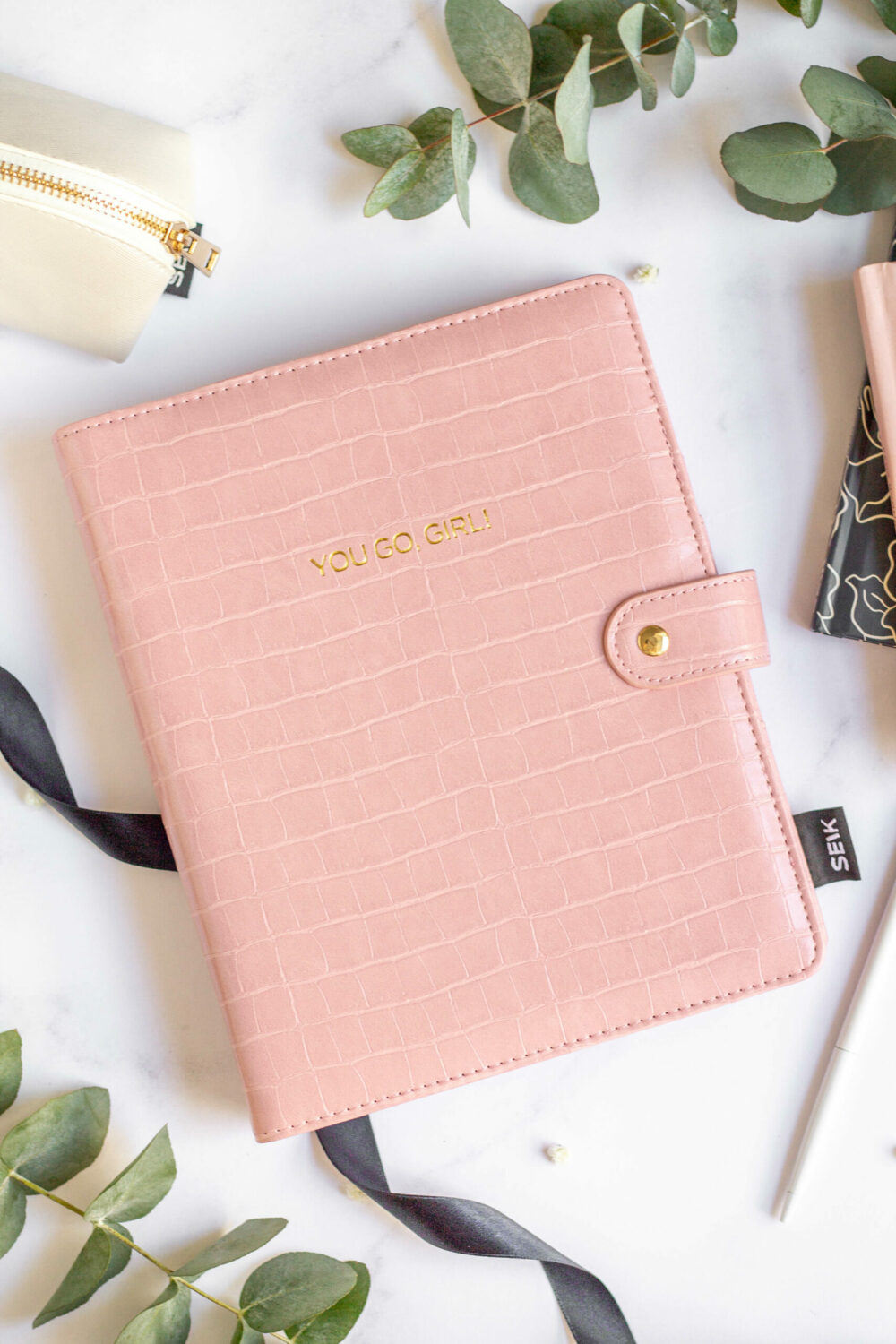 Ring binder from premium faux leather A5 (pink)