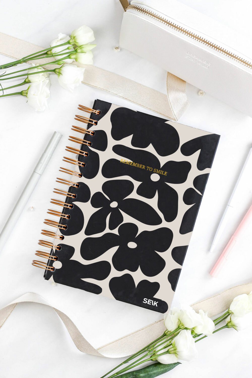 Bullet Journal / Dotted Notebook hard cover spiral binding - Remember to smile