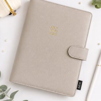 Ring binder from premium faux leather A5 (beige)