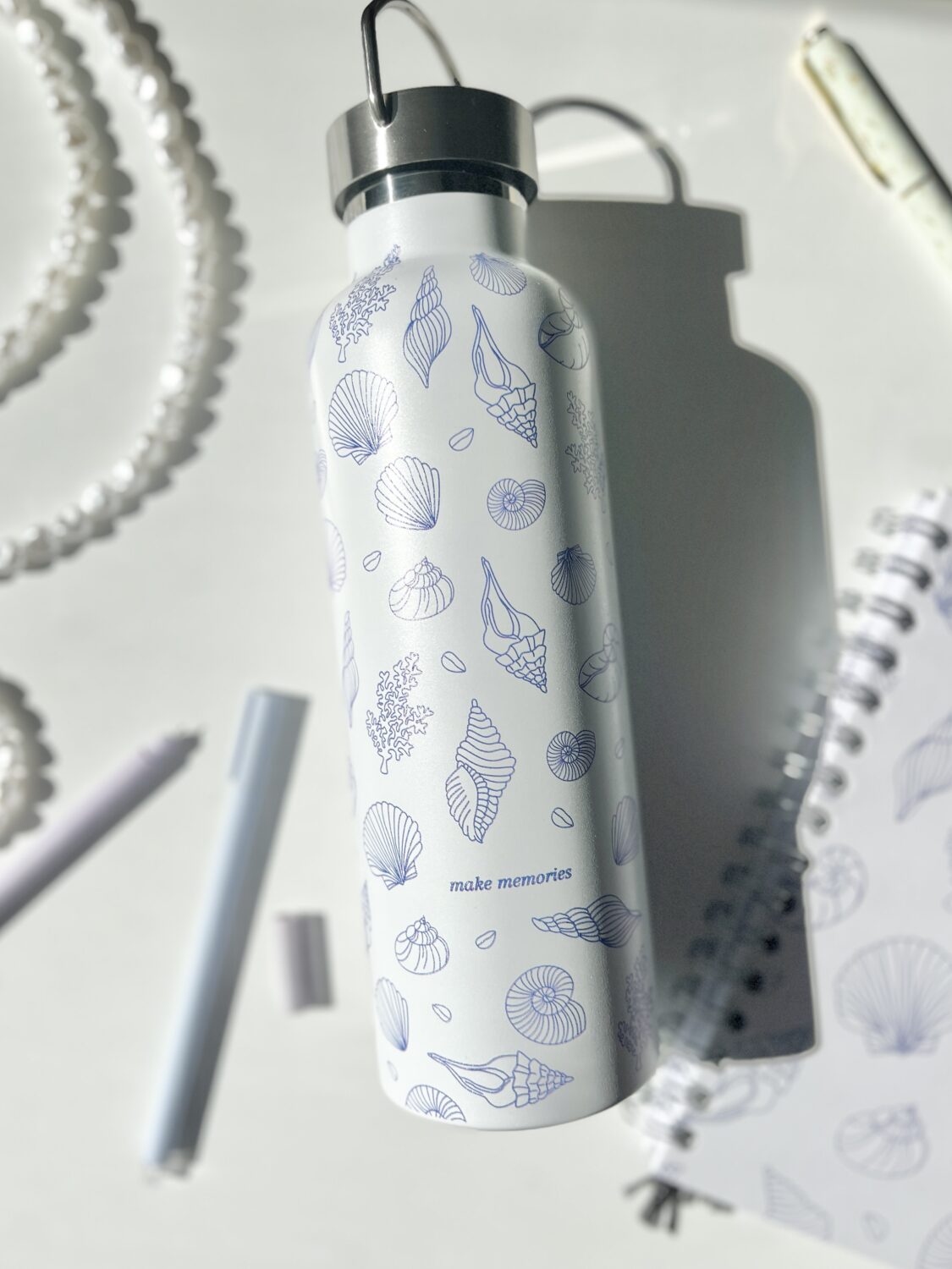 Water Bottle/Thermos - Seashells (beige & blue) 750ml