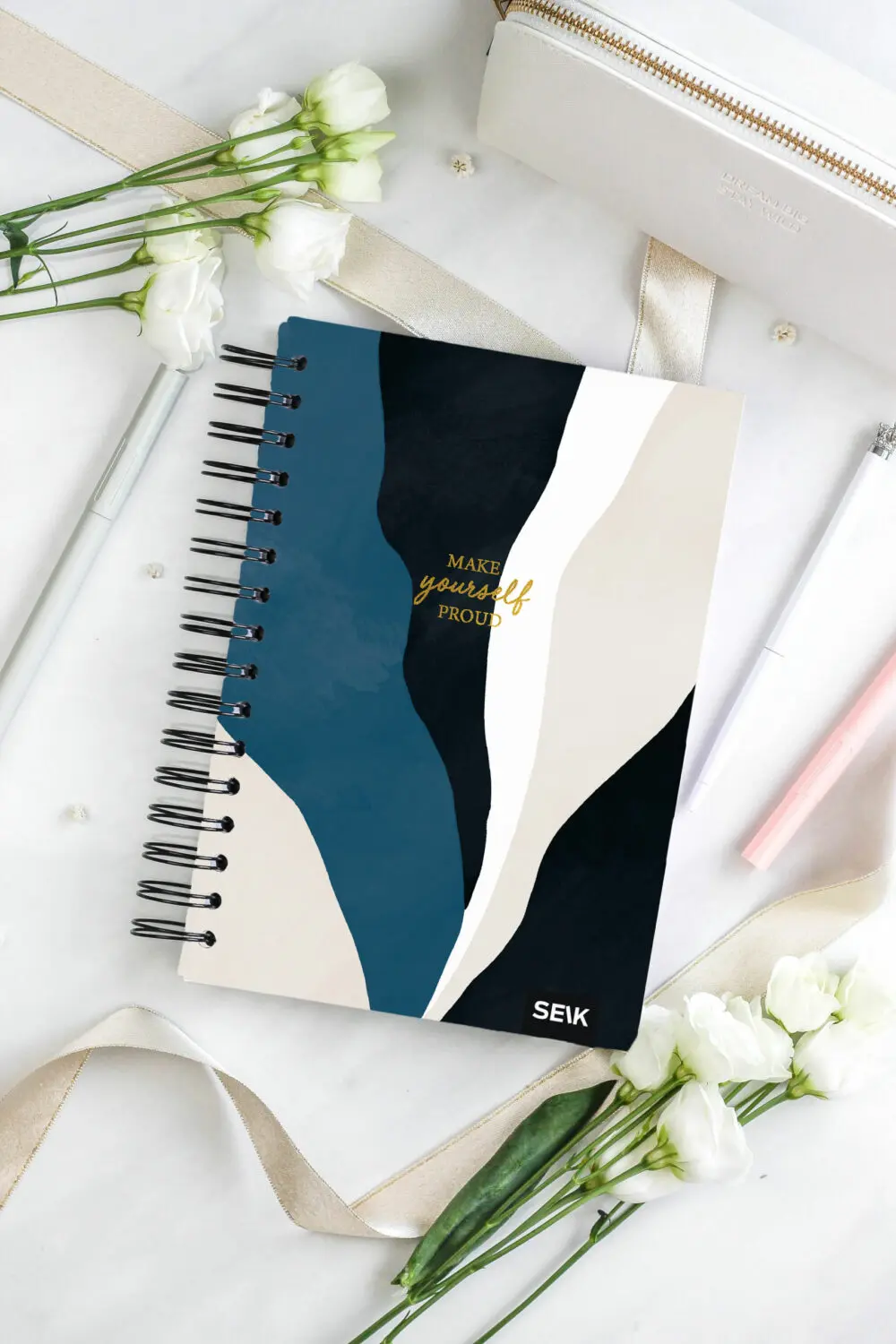 Bullet Journal / Dotted Notebook hard cover spiral binding - Blue, Black & White